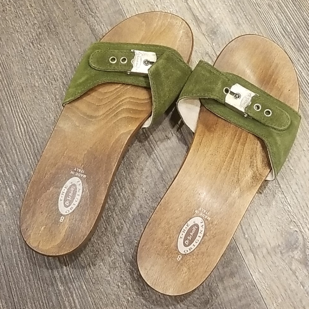 Dr. Scholl's Original Green Suede & Wood Slides